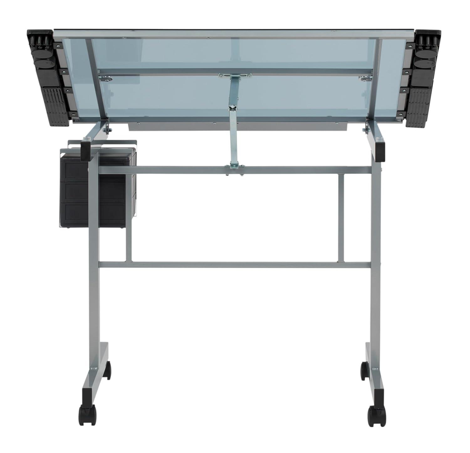 Inbox Zero Craddock Adjustable Glass Top Metal Base Drafting Table