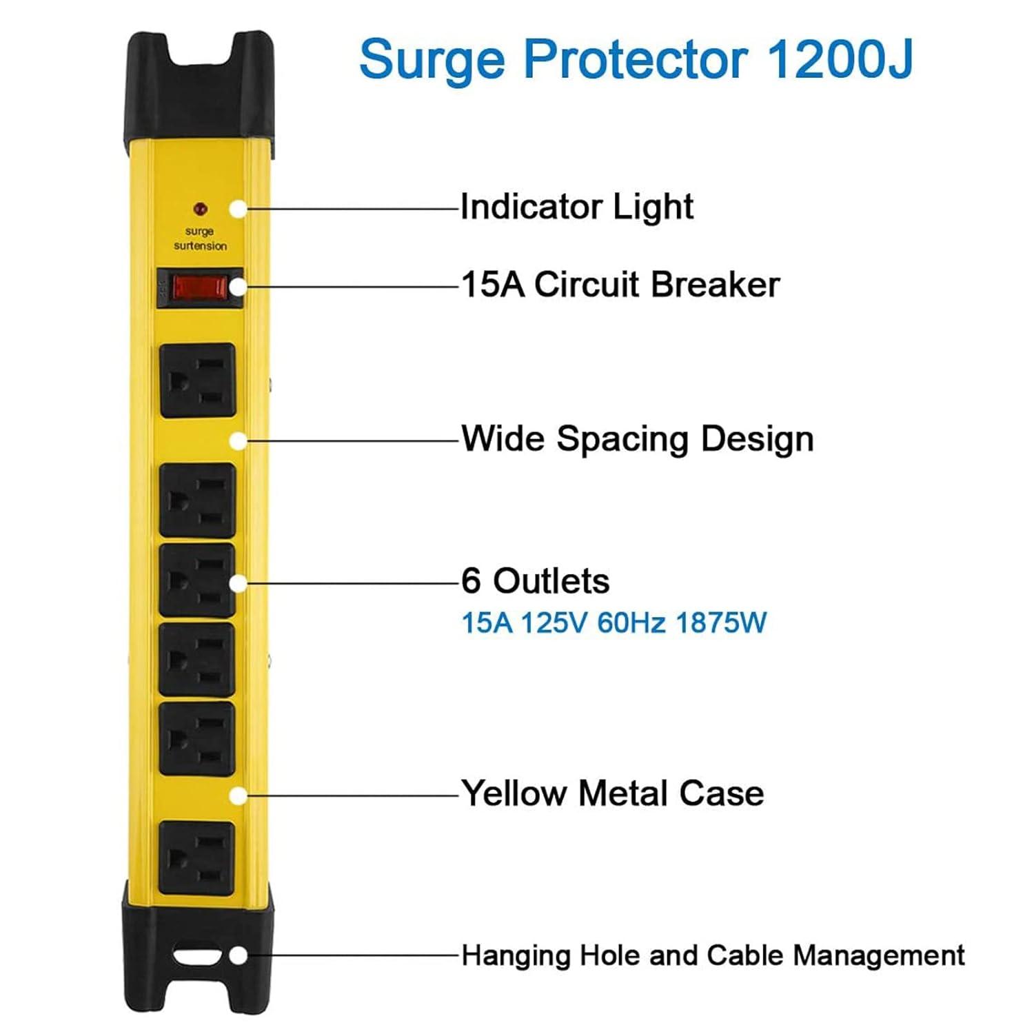 Strongway 6-Outlet Steel Power Strip, 14/3 Ga., 15 Amps