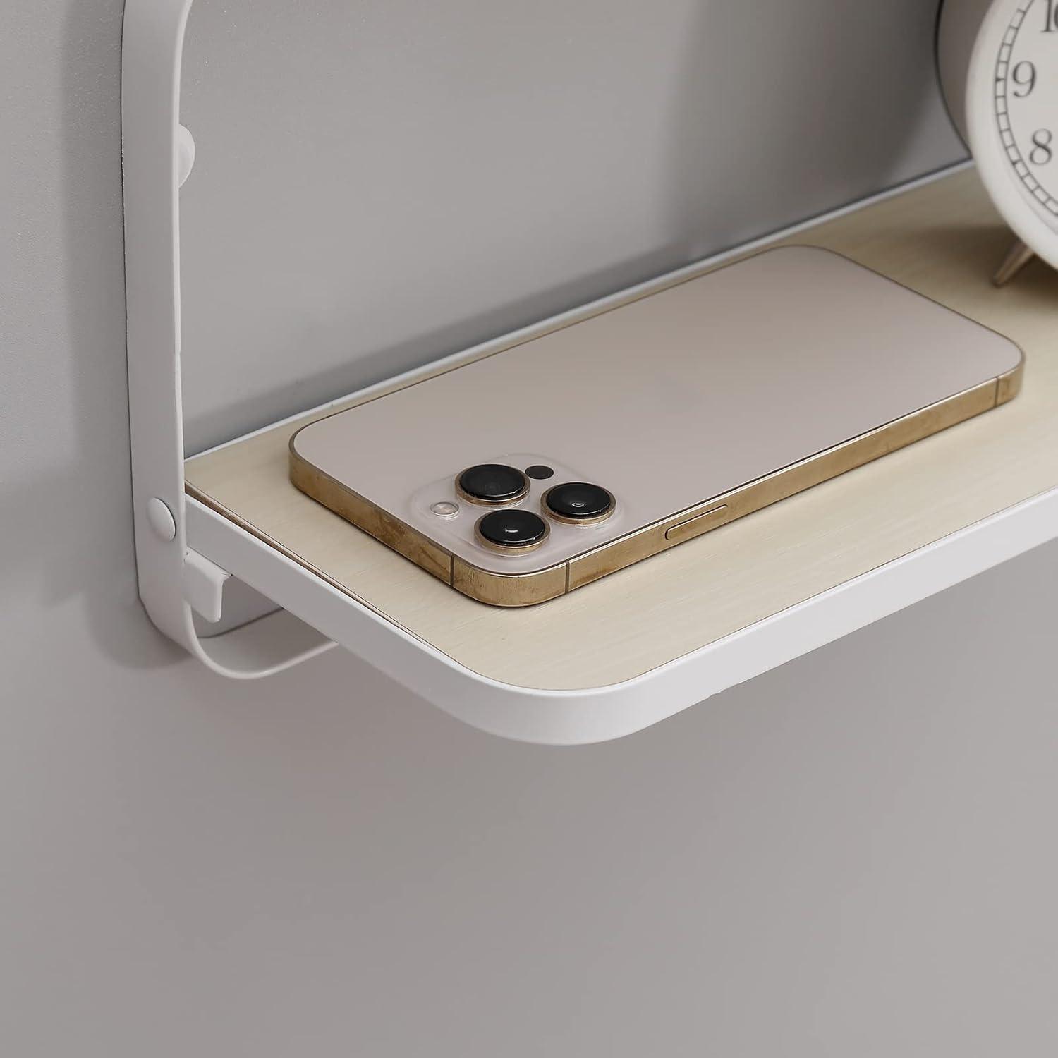 WELLAND 12'' Arlington Floating Shelves Folding Display Wall Shelves, Walnut Grain Wooden Board & Metal Frame, Set of 2