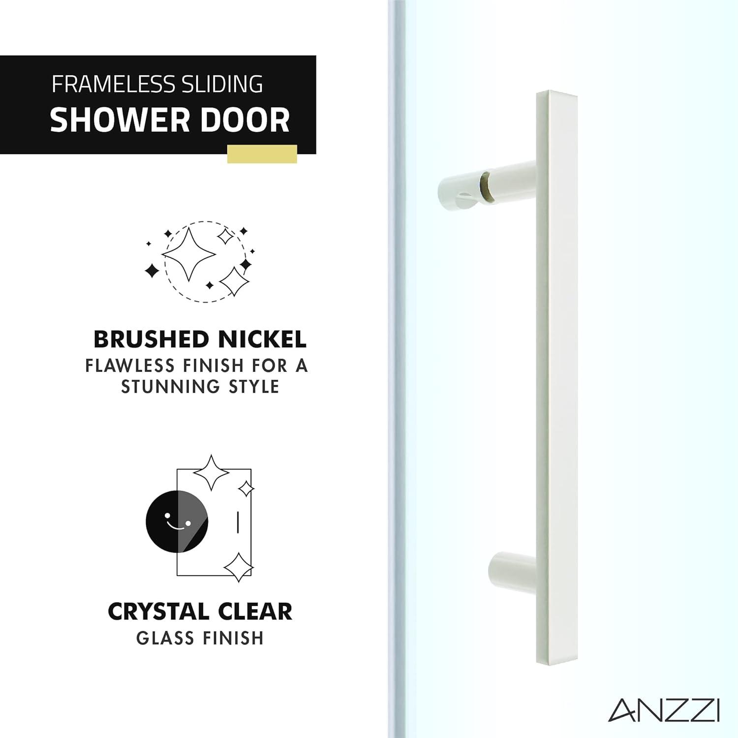 76" H x 60" W Semi-Frameless Shower Door Brushed Nickel w/ Tsunami Guard