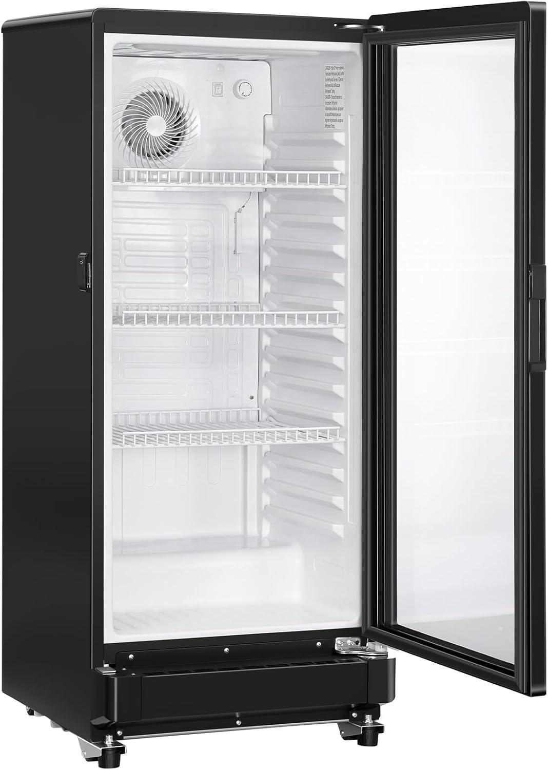 VEVOR Commercial Merchandiser Refrigerator, 5.7 CU.FT Glass Door Display Refrigerator Upright Fridge, Beverage Refrigerator Cooler Merchandiser with 3 Adjustable Shelves and Soft LED Light, Black