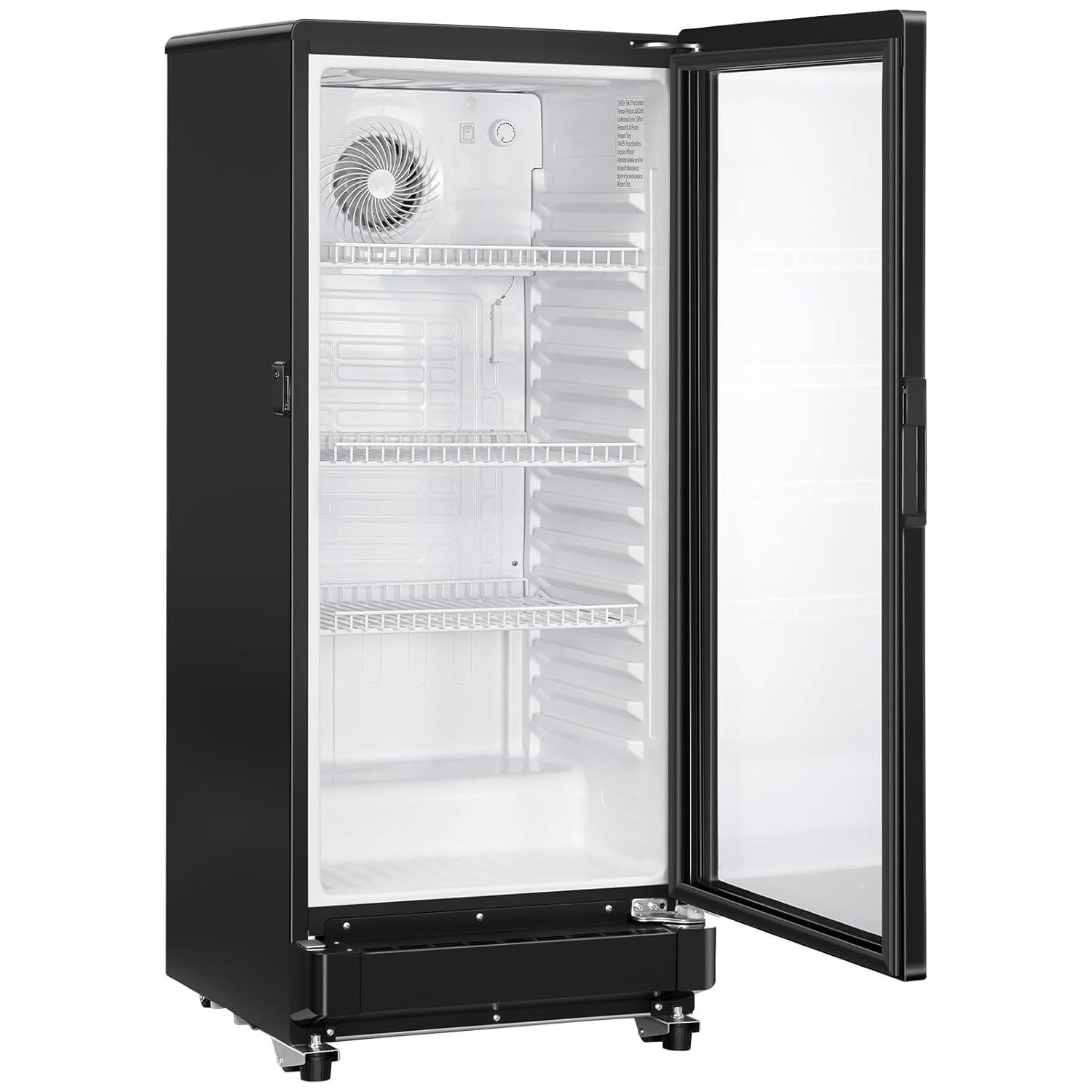 VEVOR Commercial Merchandiser Refrigerator, 5.7 CU.FT Glass Door Display Refrigerator Upright Fridge, Beverage Refrigerator Cooler Merchandiser with 3 Adjustable Shelves and Soft LED Light, Black