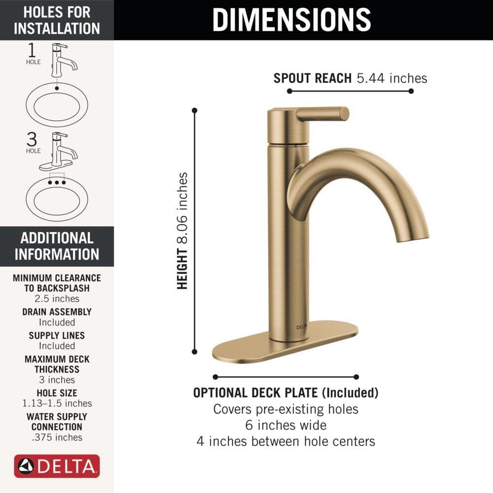 Champagne Bronze Single Handle Bathroom Faucet with Drain Assembly