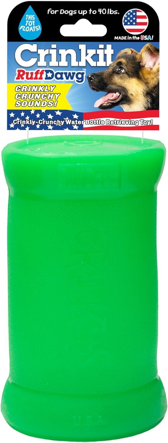 Ruff Dawg Crinkit Rubber Indestructible Retrieving Dog Toy for Water Bottles, Color Varies