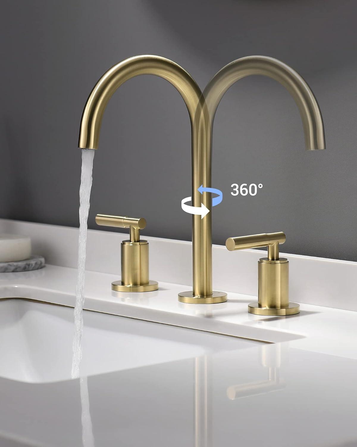 Brushed Gold Brass 3-Hole Bathroom Faucet with Pop-Up Drain