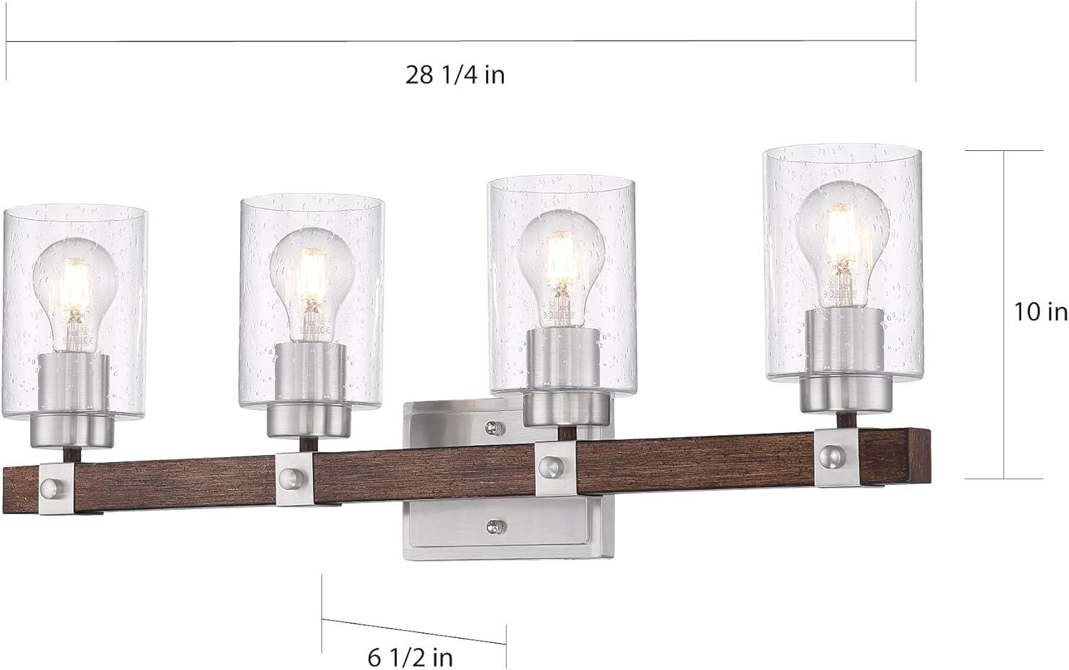 Arabel Brushed Nickel and Nutmeg Wood 4-Light Vanity Fixture