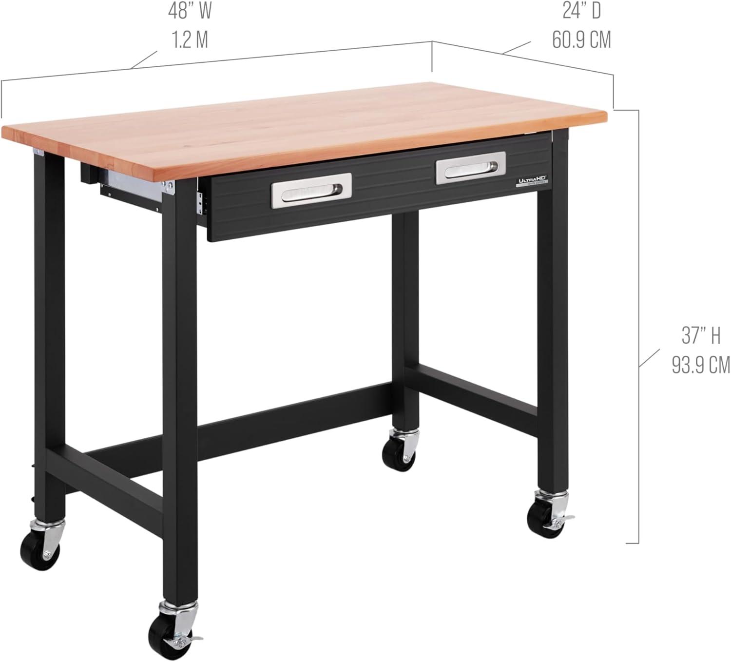 48" W Wood Top Workbench with Wheels