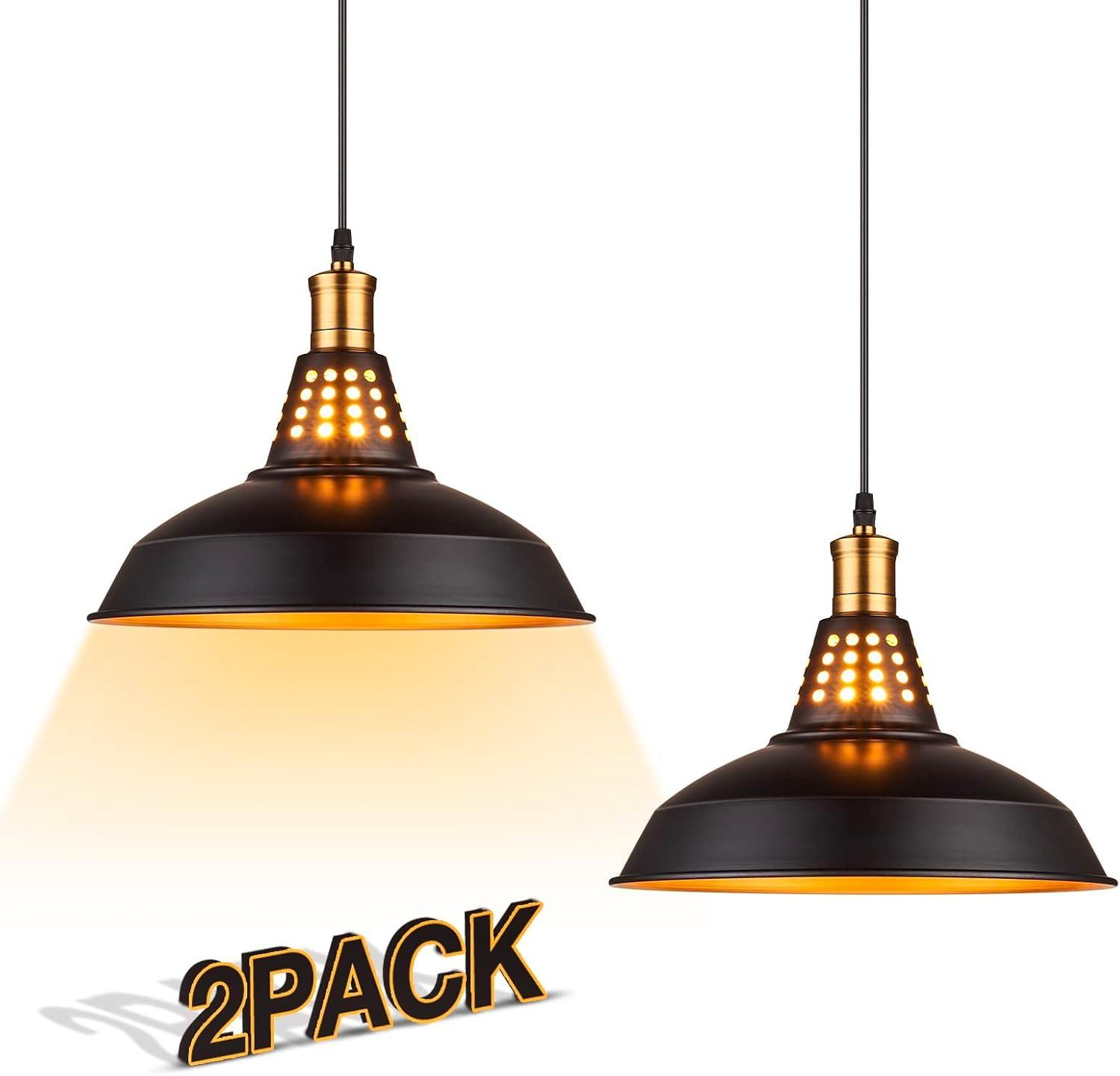 Matte Black and Gold Farmhouse Pendant Lights, 12 Inch Vintage Industrial Barn Fixtures