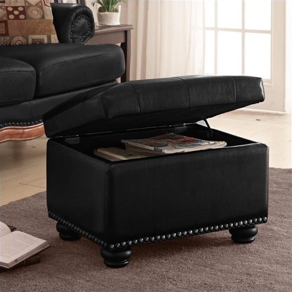 Convenience Concepts Designs4Comfort 5th Avenue Storage Ottoman, Black Faux Leather