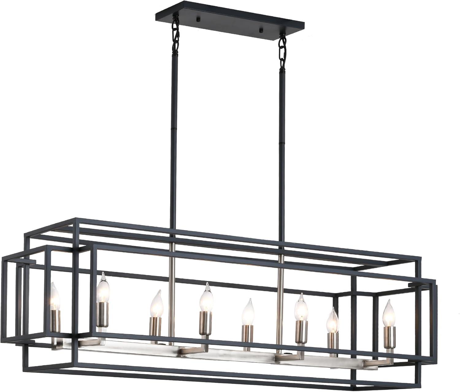 Black and Silver 8-Light Linear Kitchen Island Chandelier