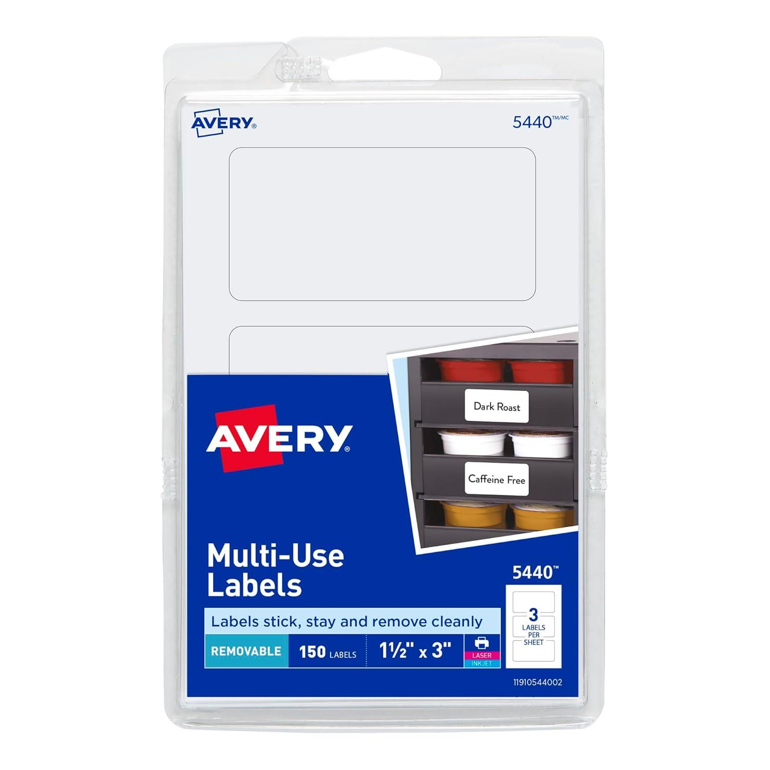 Avery Multiuse Labels, White, Removable Adhesive, 1-1/2" x 3", 150 Labels (5440)