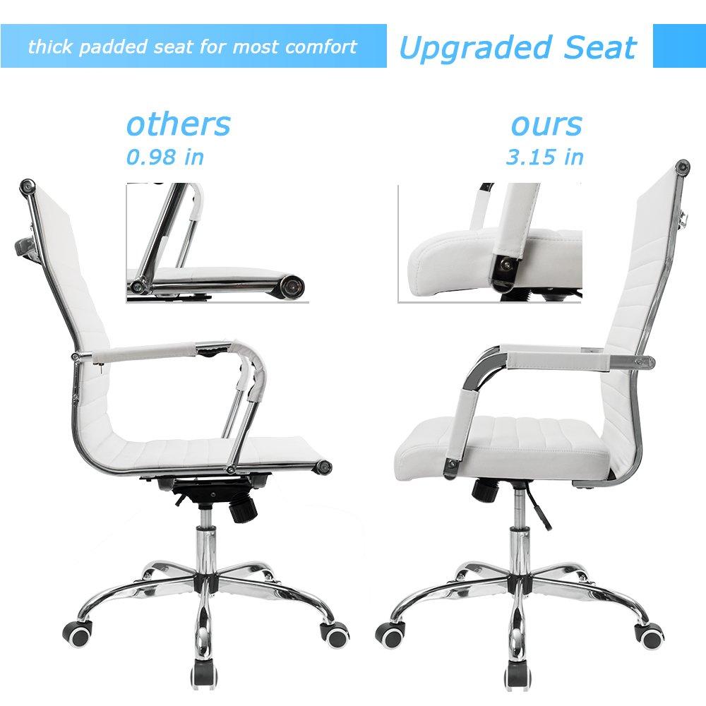 Furmax Ribbed Executive Chair with Swivel & Lumbar Support, 300 lb. Capacity, White