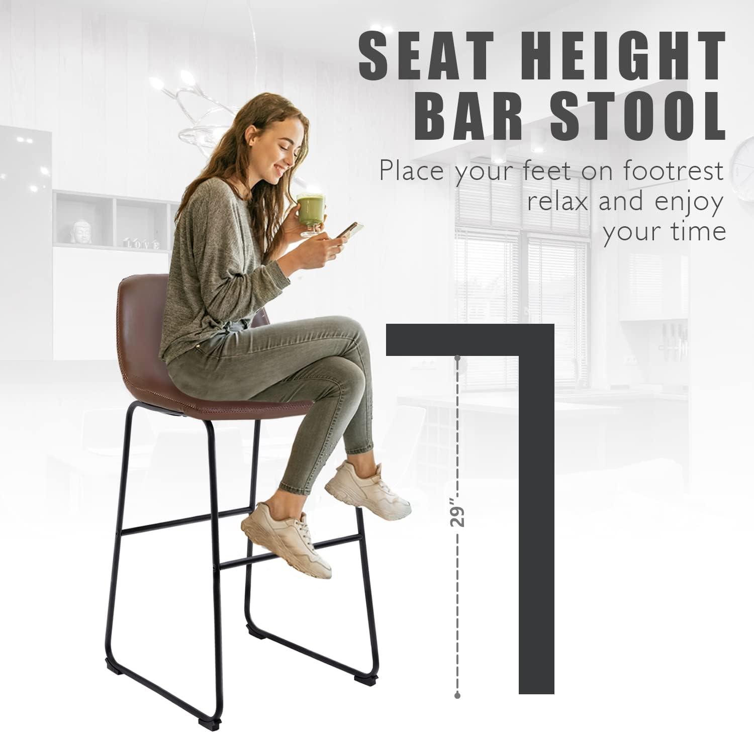 Killeryuki PU Leather Bar Stools with Back and Footrest Set of 2 Brown Modern Bar Stool Chair Height for Pub Coffee Home Dinning Kitchen