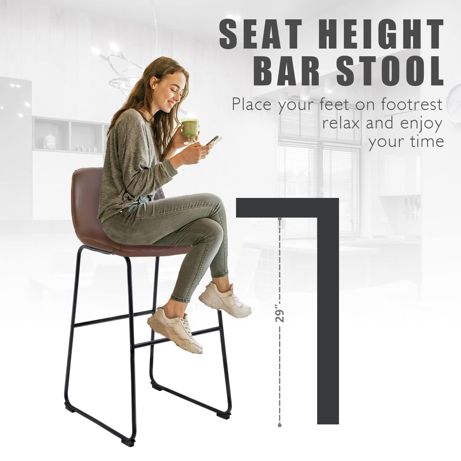 Killeryuki PU Leather Bar Stools with Back and Footrest Set of 2 Brown Modern Bar Stool Chair Height for Pub Coffee Home Dinning Kitchen