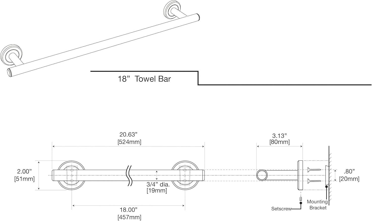 Latitude II Wall Mounted Towel Bar | Bathroom Towel Holder