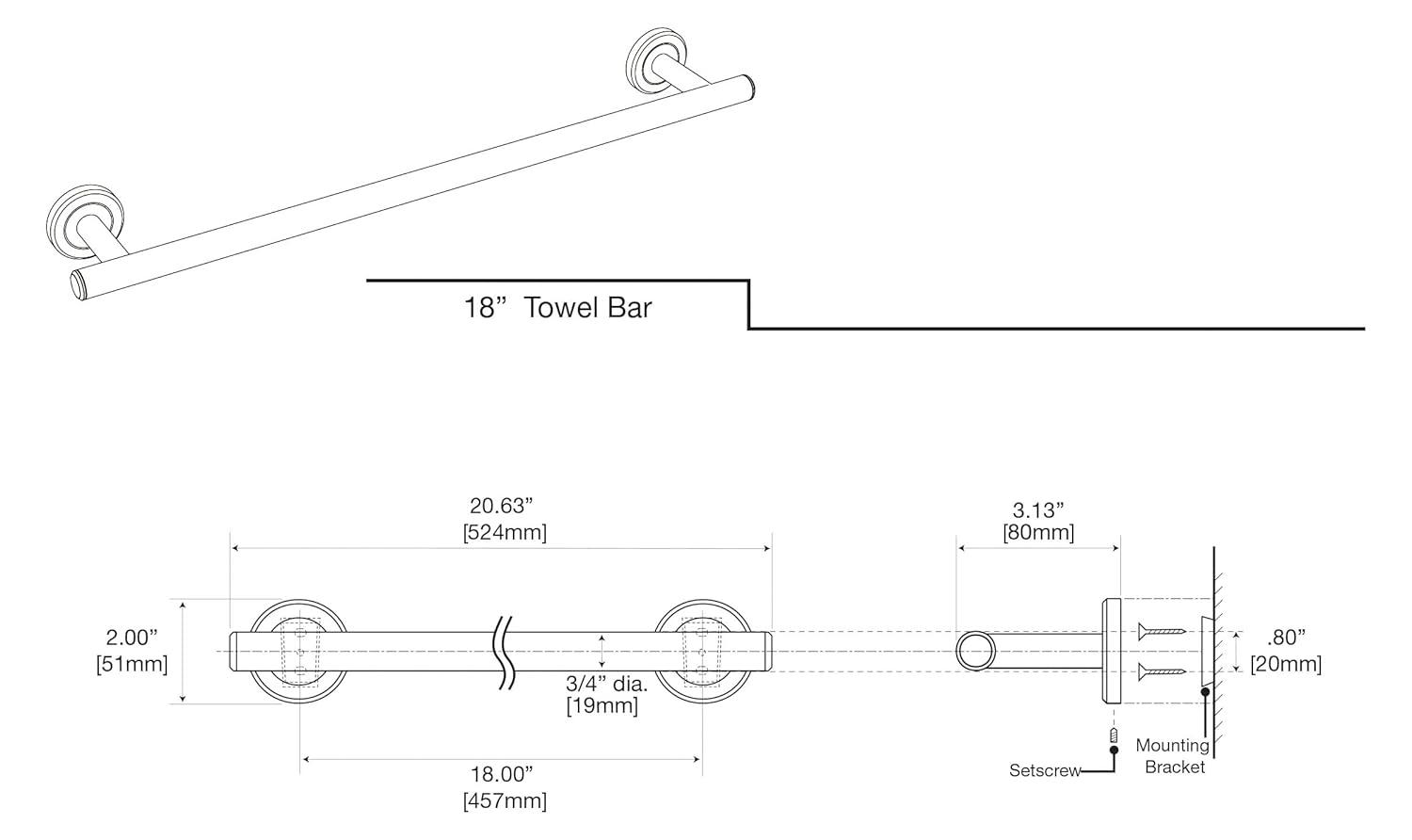 Latitude II Wall Mounted Towel Bar | Bathroom Towel Holder