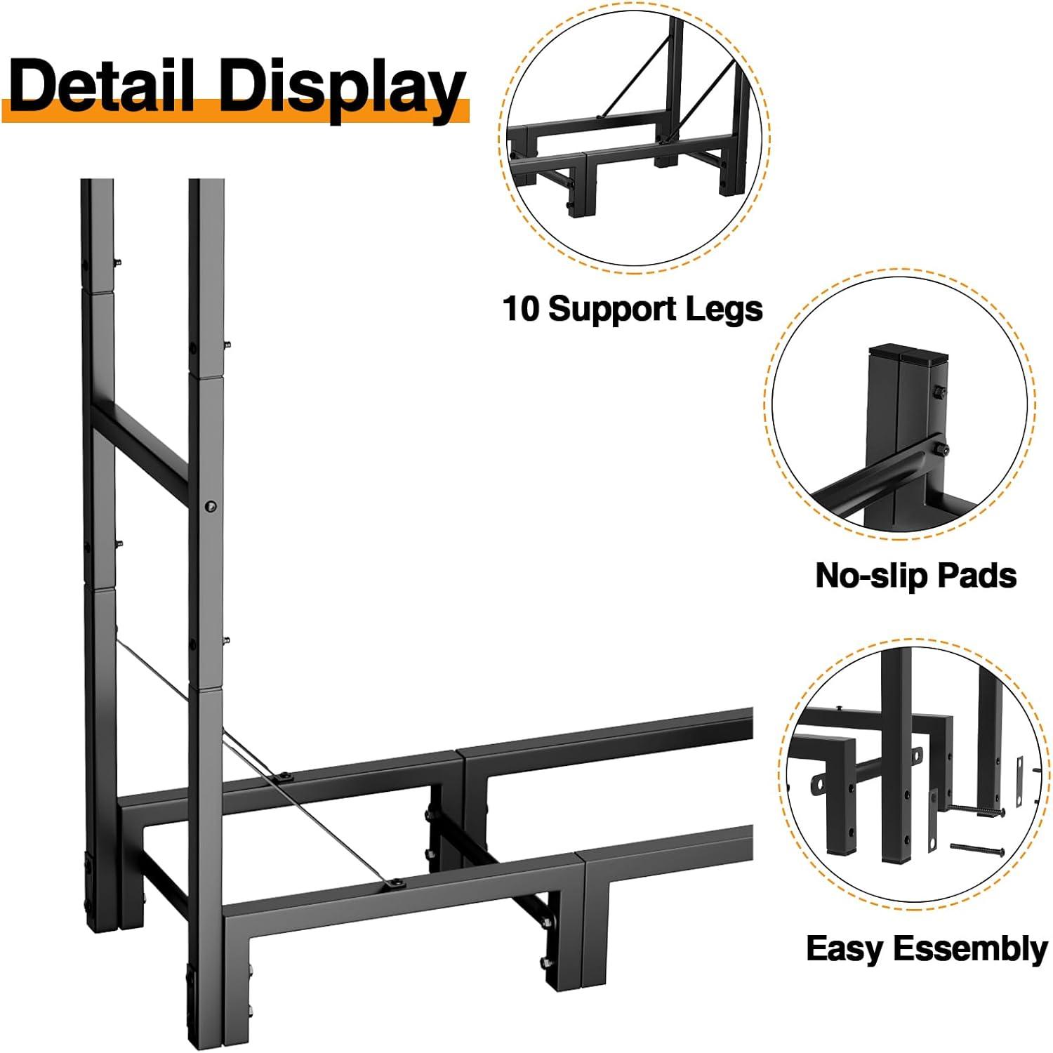 4 ft. Black Heavy Duty Metal Firewood Rack Stand