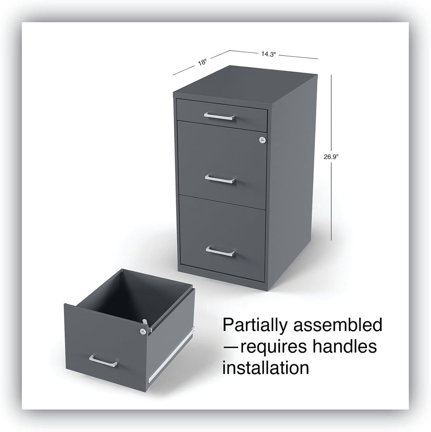 Alera Soho Vertical File Cabinet, 3 Drawers: Pencil/File/File, Letter, Charcoal, 14" x 18" x 26.9"