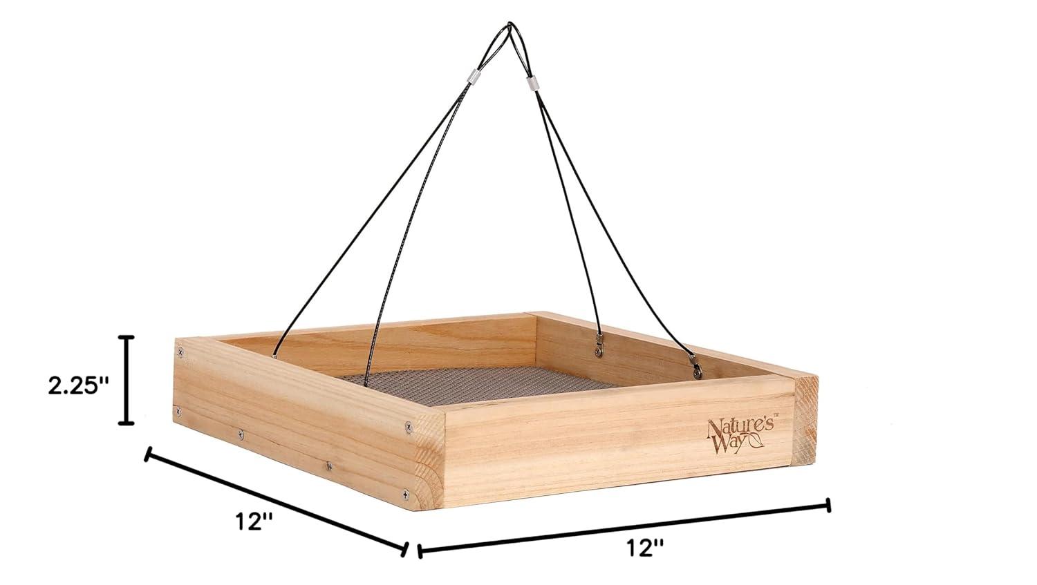 Nature's Way Cedar Tray Bird Feeder: Weather-Resistant Wood, No Assembly, 12x12 Hanging Design