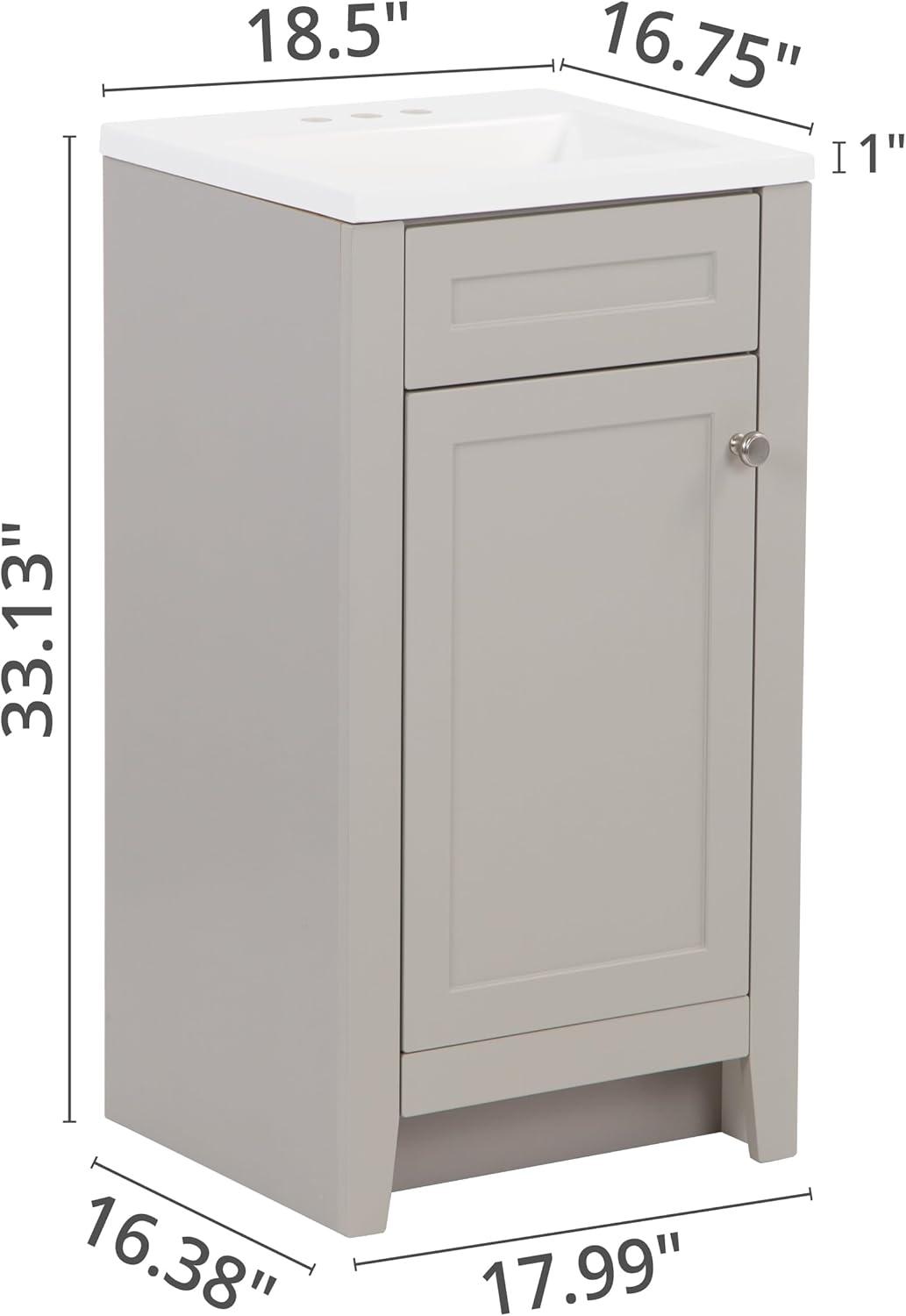 Gray Shaker Style Freestanding Bathroom Vanity with White Sink