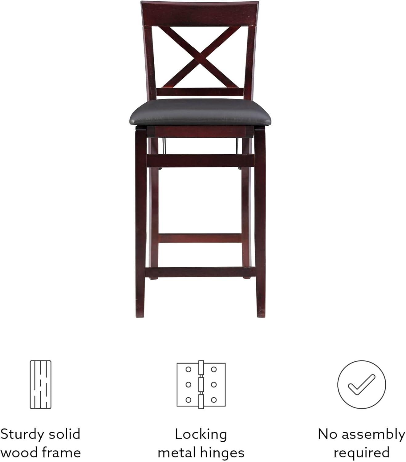 Triena X Back Faux Leather Folding Counter Height Barstool Espresso - Linon: Padded Seat, 24" High