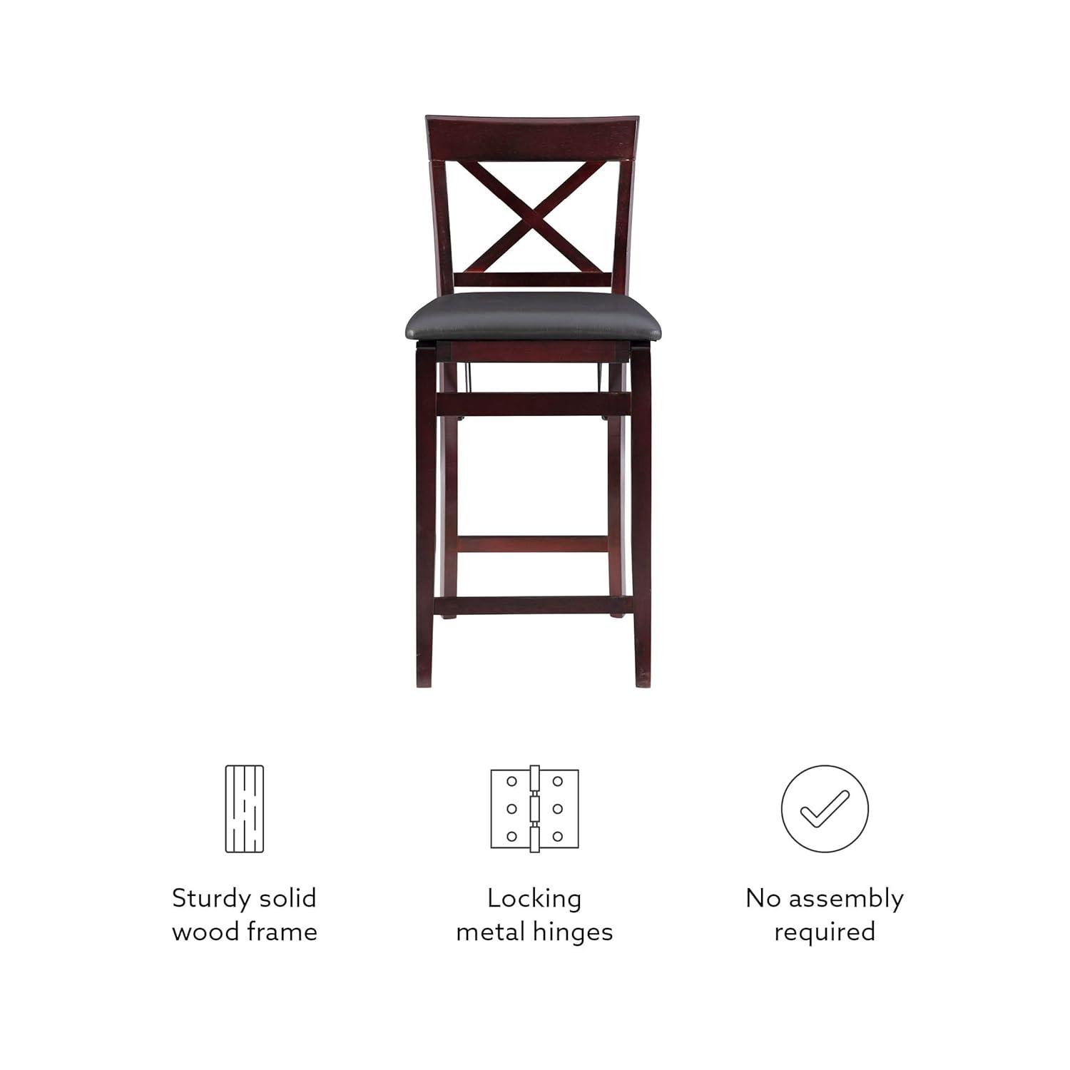 Triena X Back Faux Leather Folding Counter Height Barstool Espresso - Linon: Padded Seat, 24" High