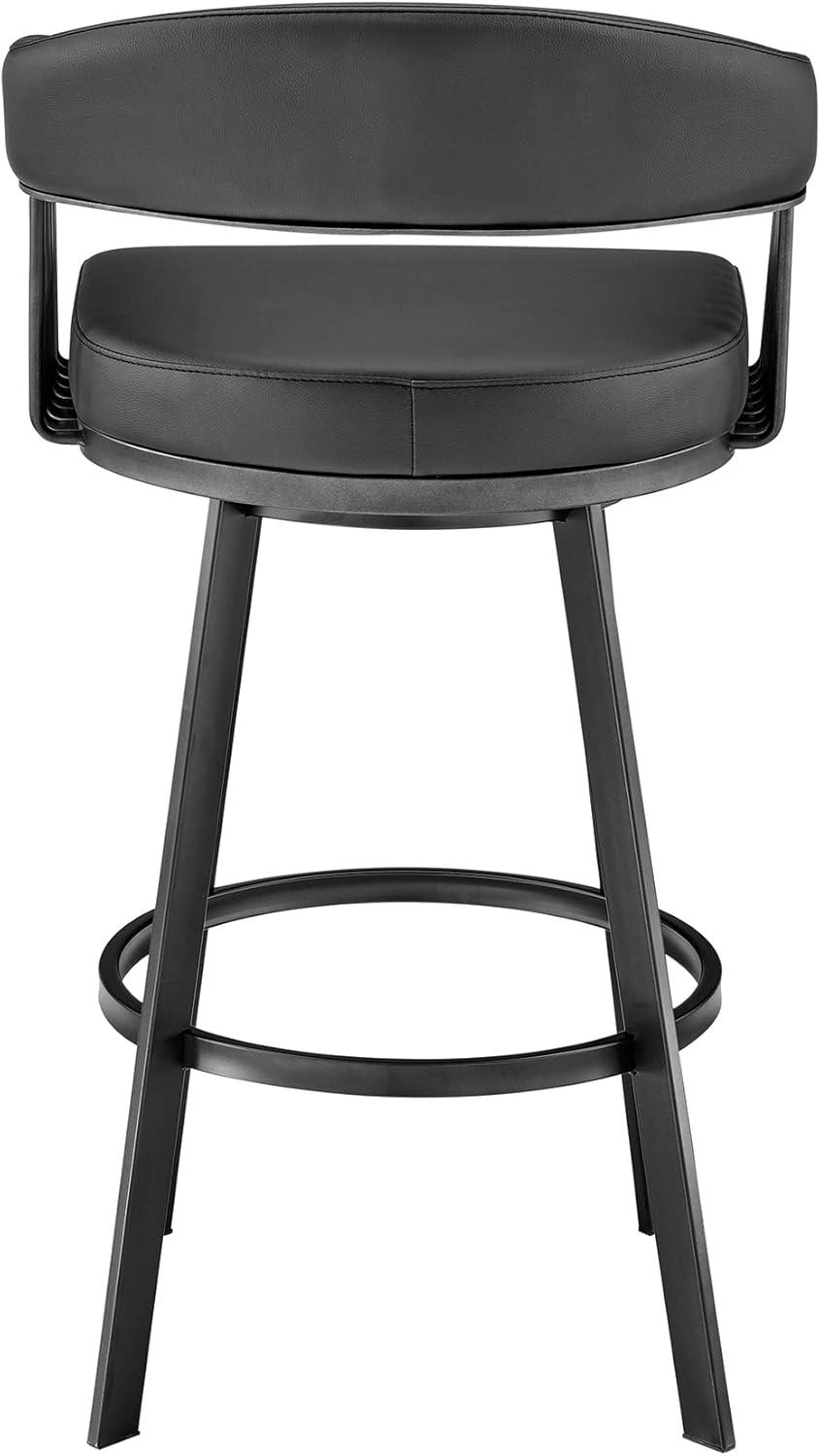 Chelsea 25" Black Metal Swivel Bar Stool with Faux Leather