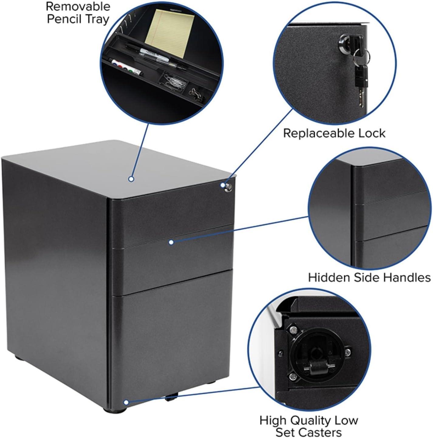 Flash Furniture Modern 3-Drawer Mobile Locking Filing Cabinet with Anti-Tilt Mechanism and Hanging Drawer for Legal & Letter Files