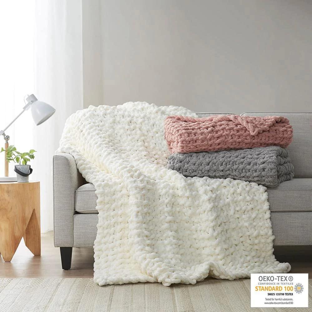 Madison Park Chenille Chunky Knit Throw
