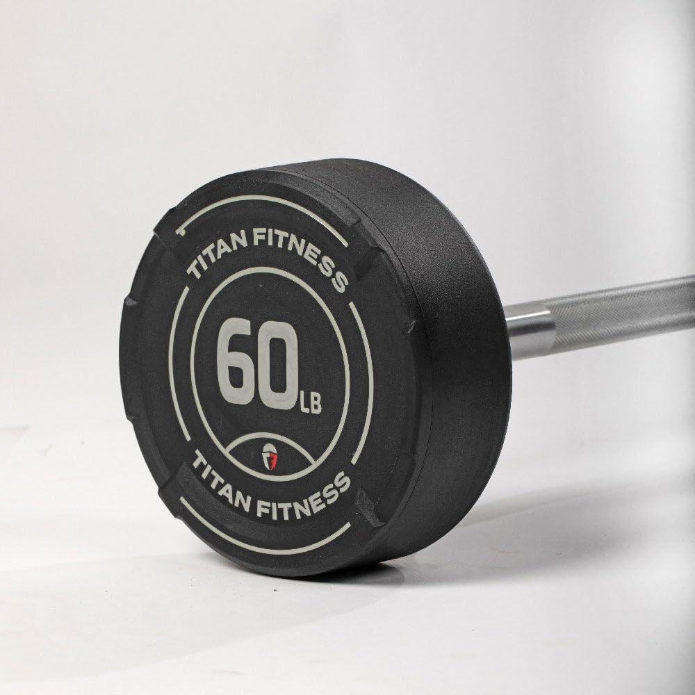 Titan Fitness 60 LB Rubber Straight Fixed Barbell, Pre-Loaded Weight Bar for Strength Training & Weightlifting