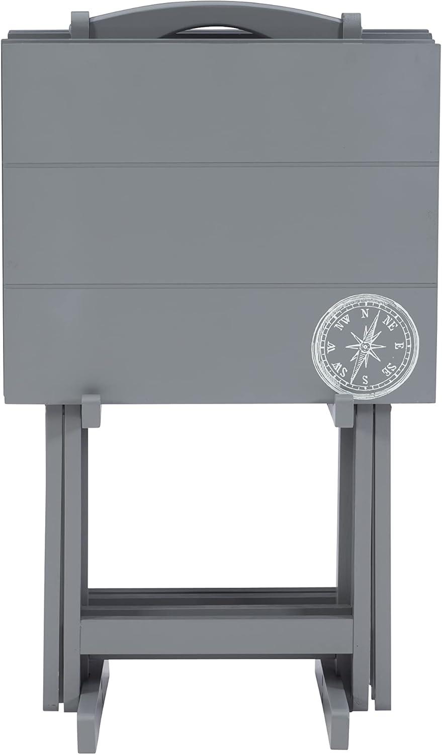 Gray Wood Foldable TV Tray Table Set with Stand