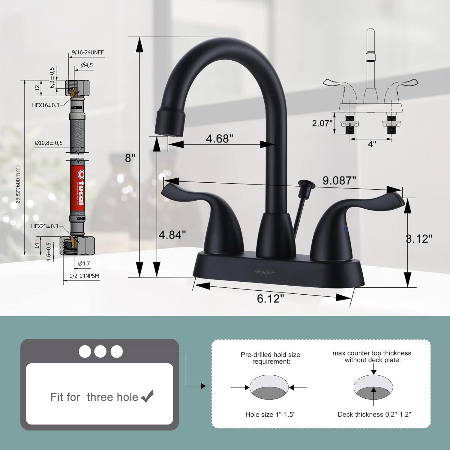 Matte Black Double Handle High Arc Bathroom Faucet