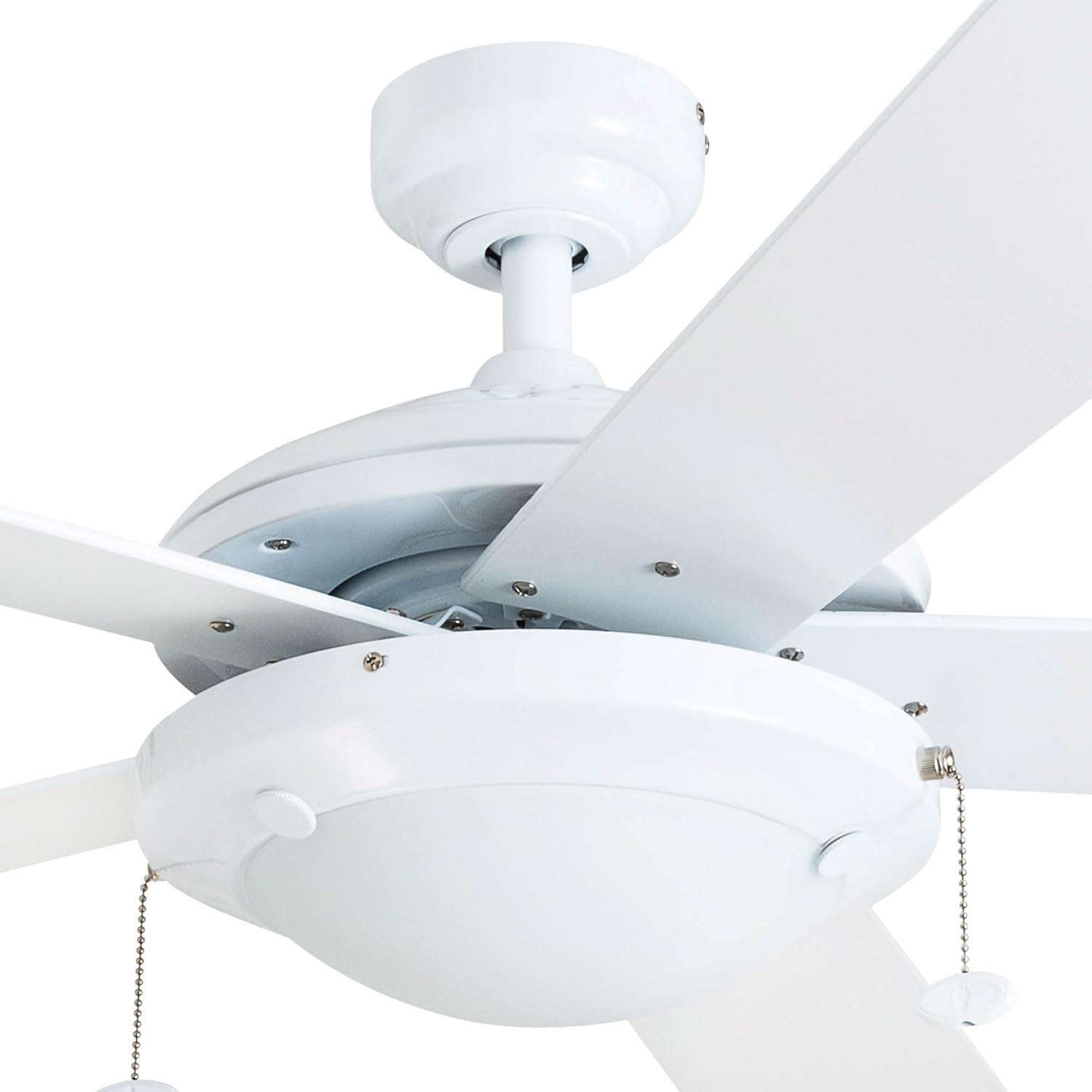 Prominence Home Bolivar 52" White Ceiling Fan with 5 Blades, Integrated LED Light Kit, Pull Chains & Reverse Airflow