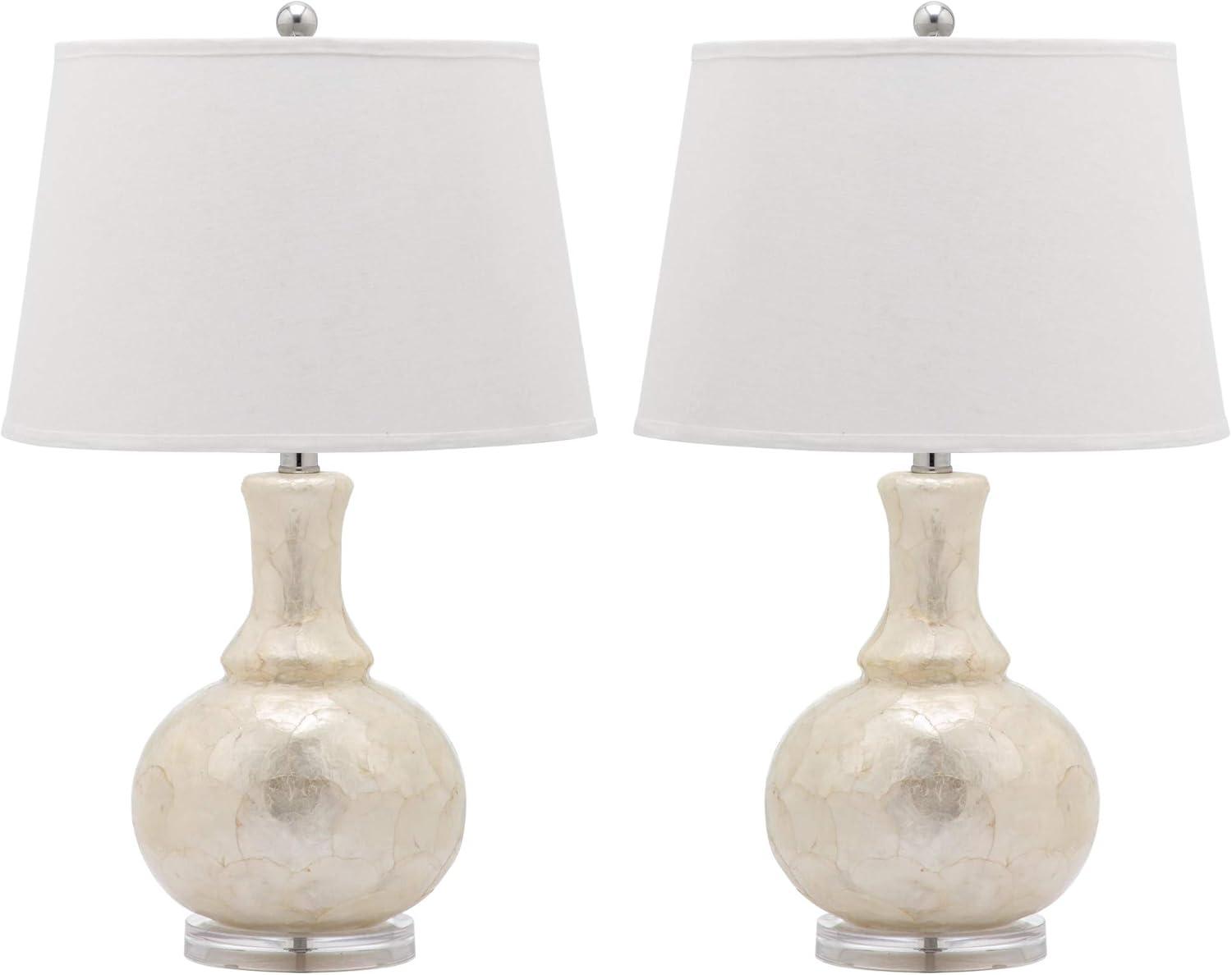 Coastal Glimmer Capiz Shell Table Lamp Set in White with Cotton Shade