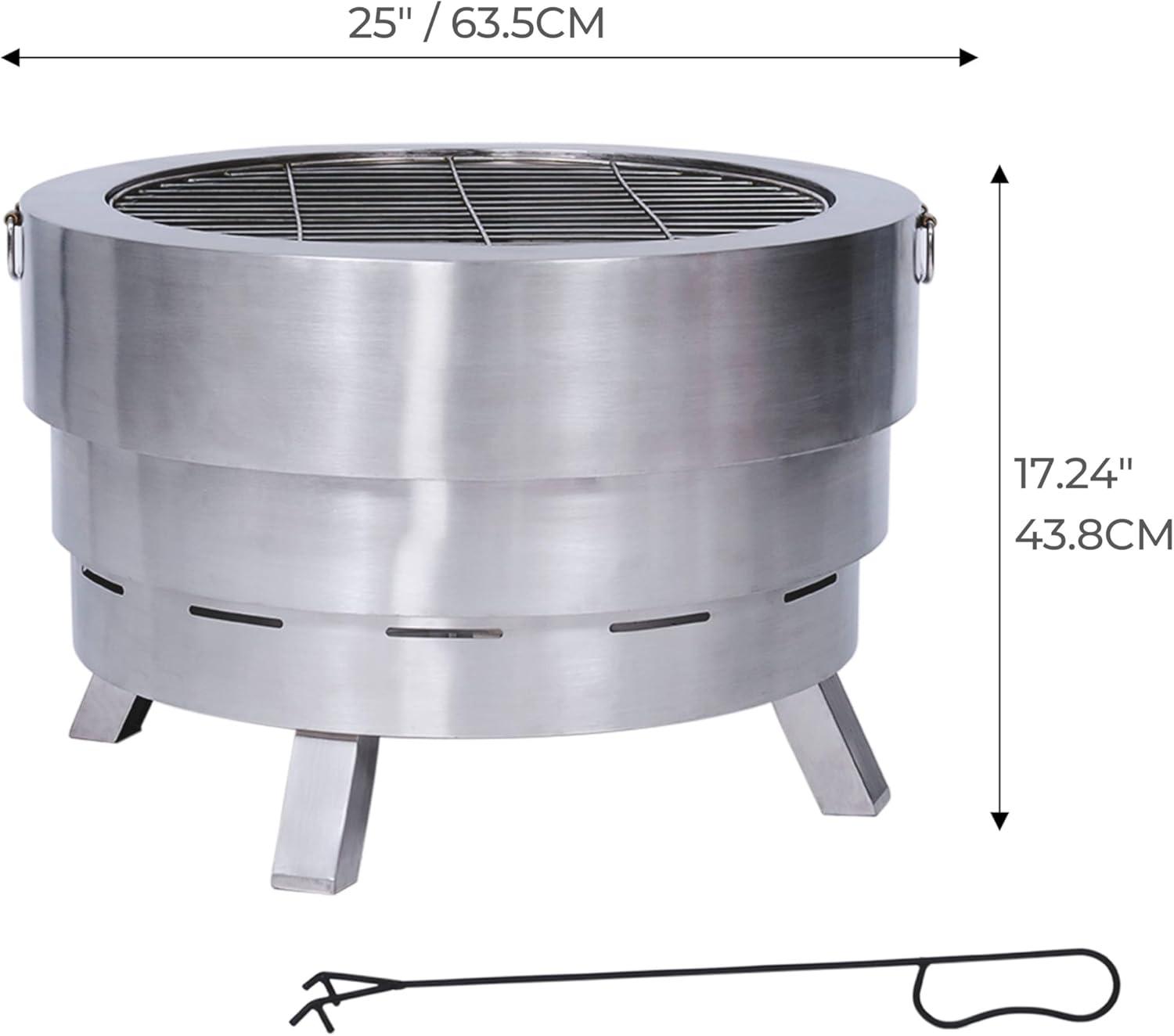 25" Collapsible Stainless Steel Wood Burning Outdoor Fire Pit