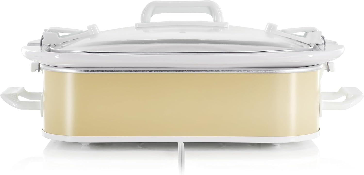 MegaChef 3.5qt Casserole Slow Cooker with 3 Temperature Settings Cream: Stainless Steel, Stoneware, Glass, Dishwasher-Safe Parts