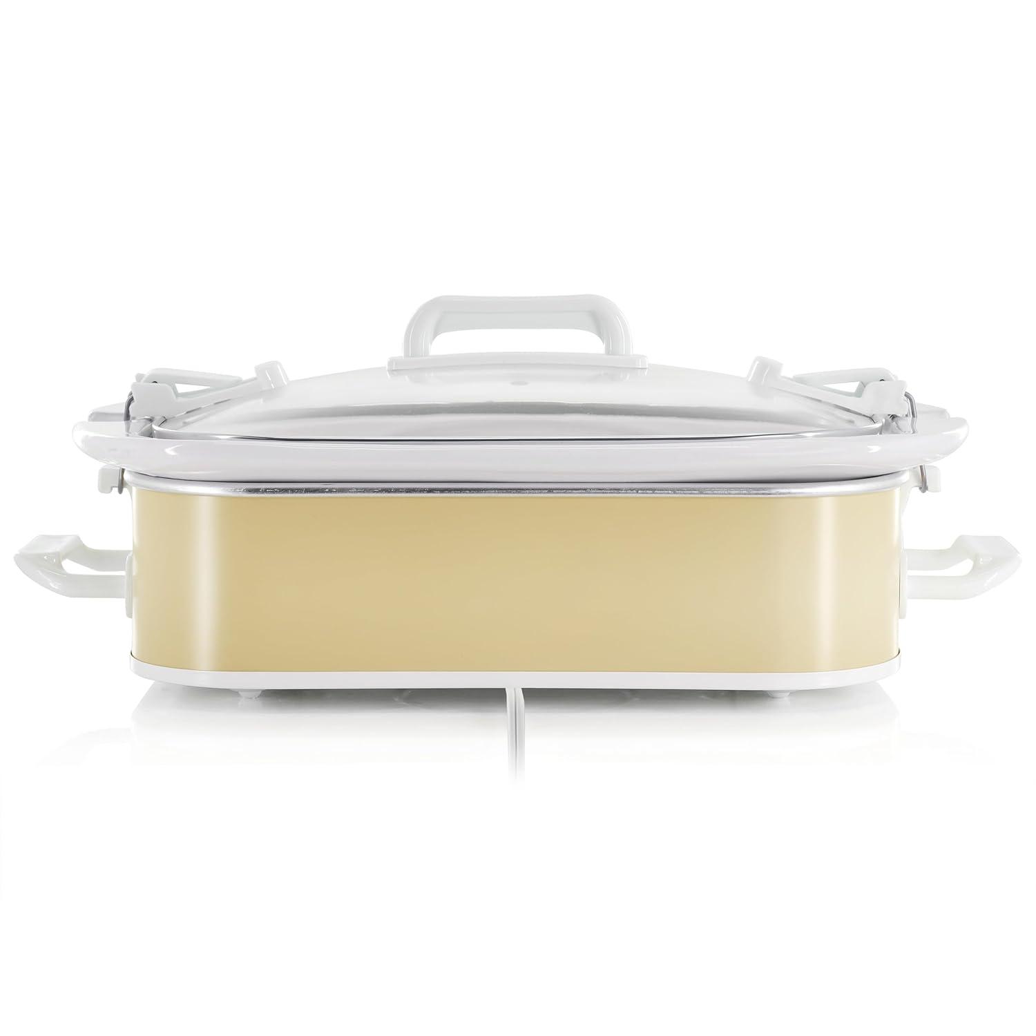 MegaChef 3.5qt Casserole Slow Cooker with 3 Temperature Settings Cream: Stainless Steel, Stoneware, Glass, Dishwasher-Safe Parts