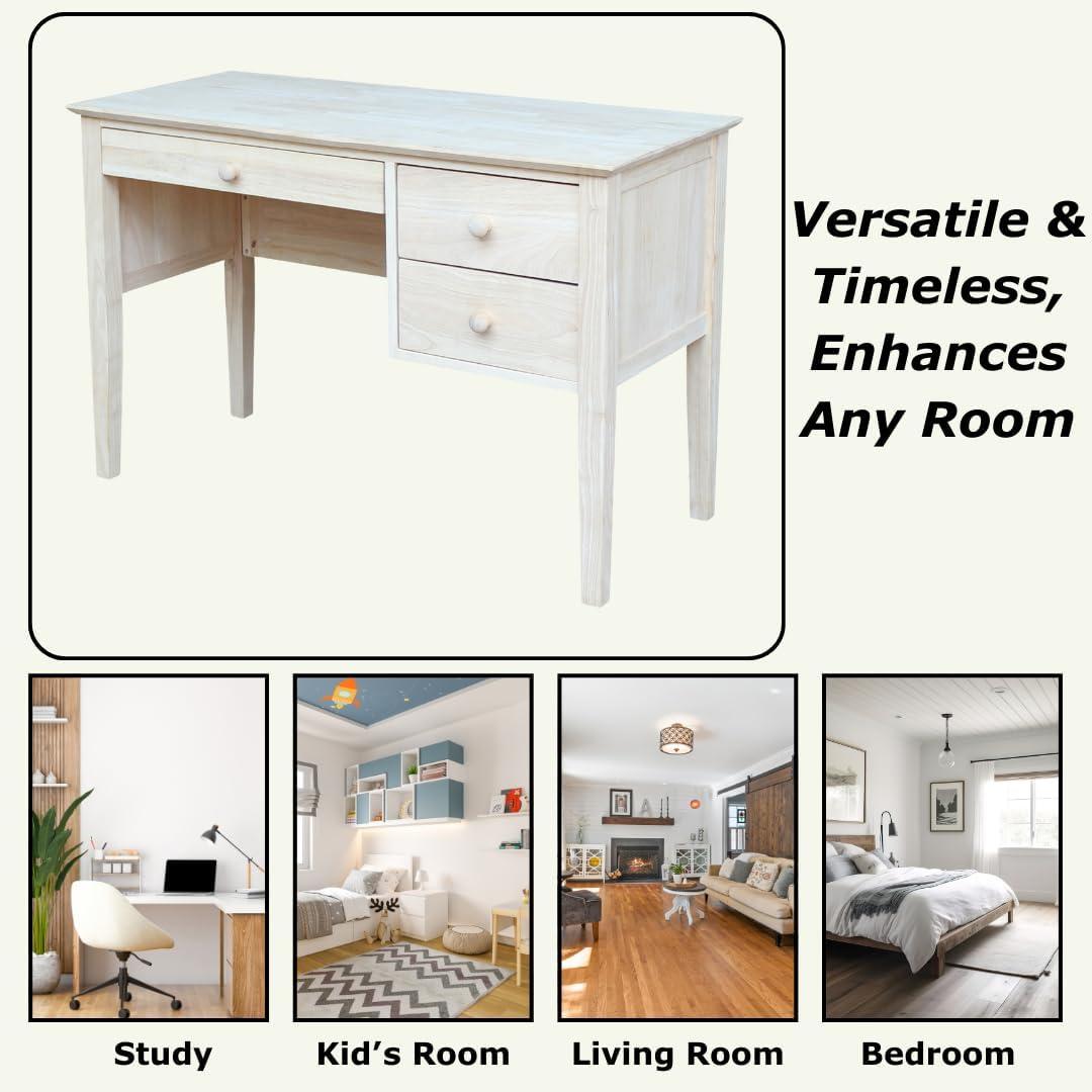 Computer Desk International Concepts: Unfinished Parawood, Brooklyn Style, Writing Desk with Drawer