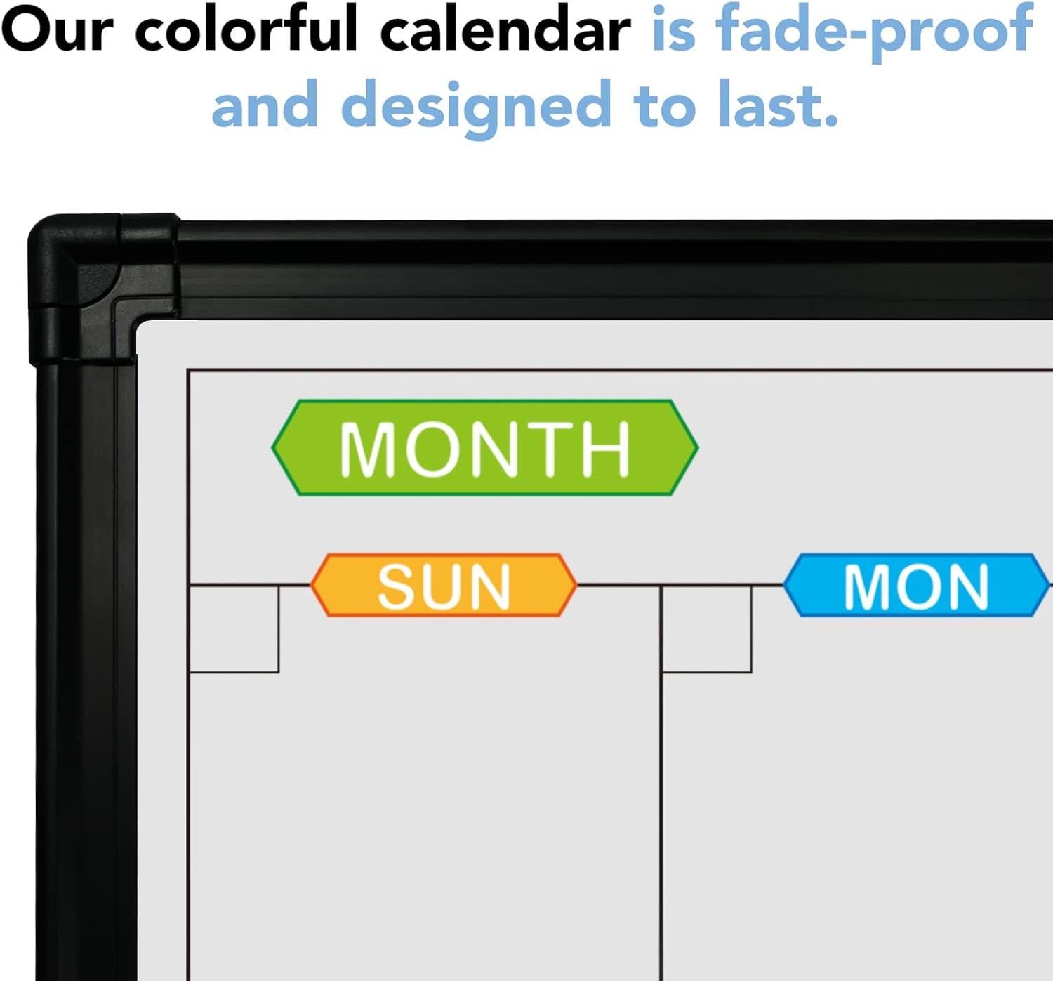 JILoffice Magnetic Calendar Whiteboard & Bulletin Corkboard Combination, Combo Board 24 x 18 Inch, Black Aluminum Frame Wall Mounted Board for Office Home and School with 10 Push Pins