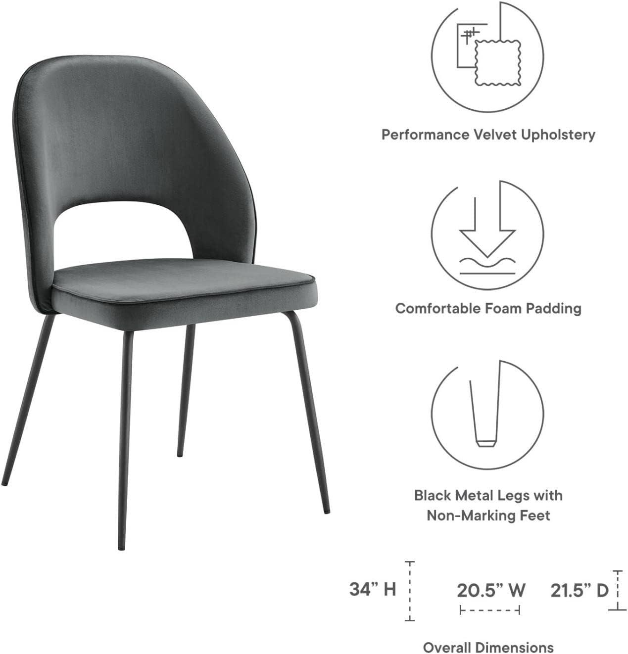 Modway Nico 18.5" Velvet Dining Chairs in Gray/Black (Set of 2)