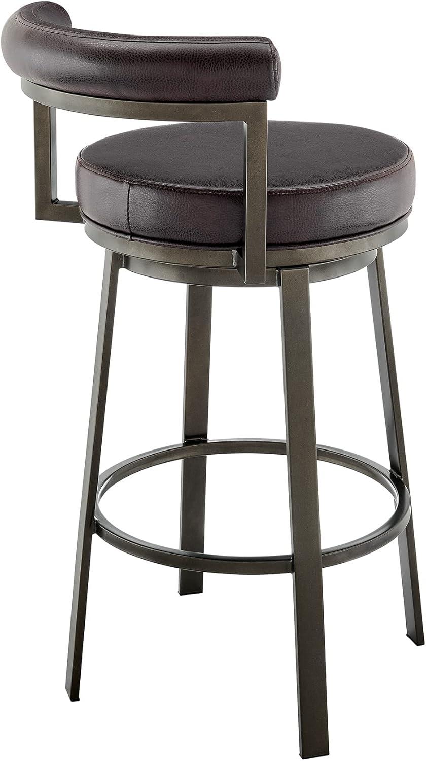 Adjustable Mocha Swivel Counter Stool in Brown Faux Leather