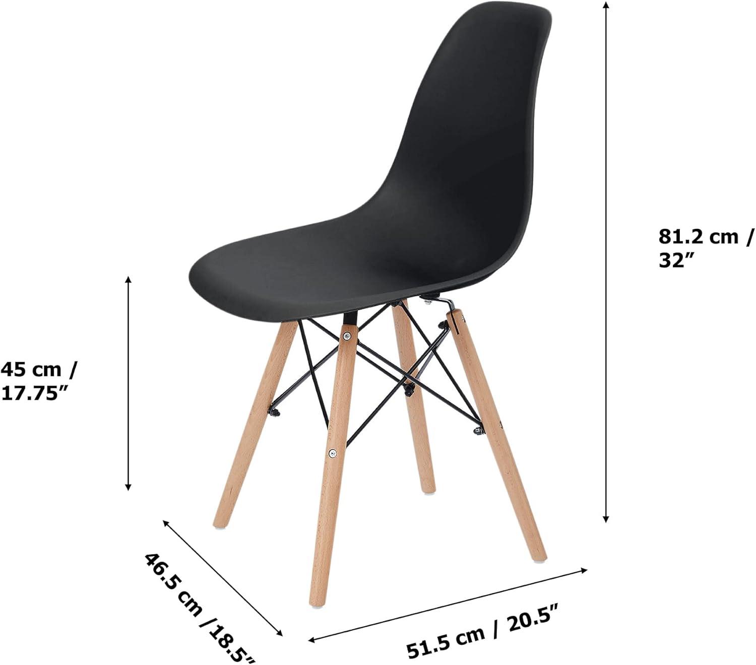 Allan Black Plastic Side Chairs with Wooden Legs, Set of 2