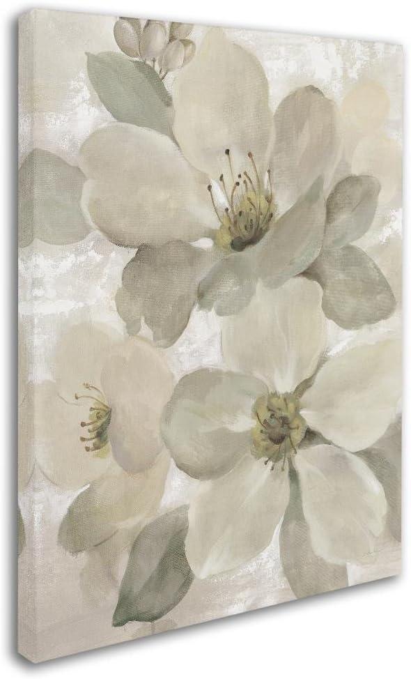 Silvia Vassileva 'White on White Floral I Crop Neutral' Canvas Art