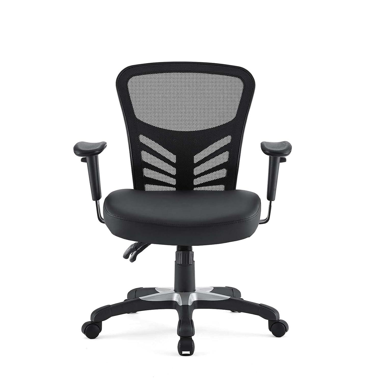 Articulate Mesh Office Chair Black Vegan Leather - Modway: Ergonomic, Adjustable Arms, Swivel, 330lb Capacity