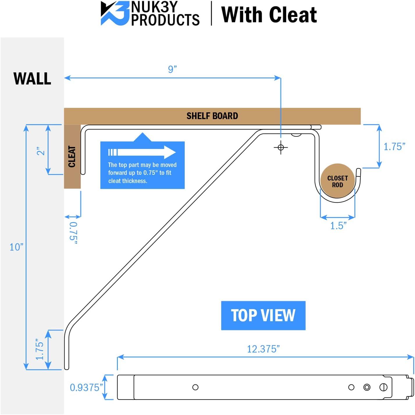 White Heavy Duty Adjustable Shelf and Rod Support Bracket