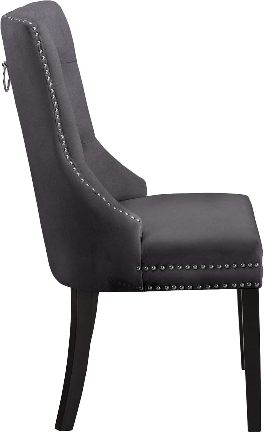 Nikki Grey Velvet Upholstered Dining Chair with Espresso Wood Legs