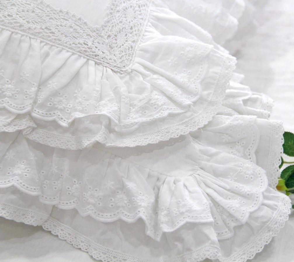 Lemfux Cotton Euro Shams with White Lace Ruffles, 26 x26 Inch, Set of 2,Rustic Farmhouse Lace Shabby Soft Breathable Bridal Pure White European, White Decorative Pillow Covers