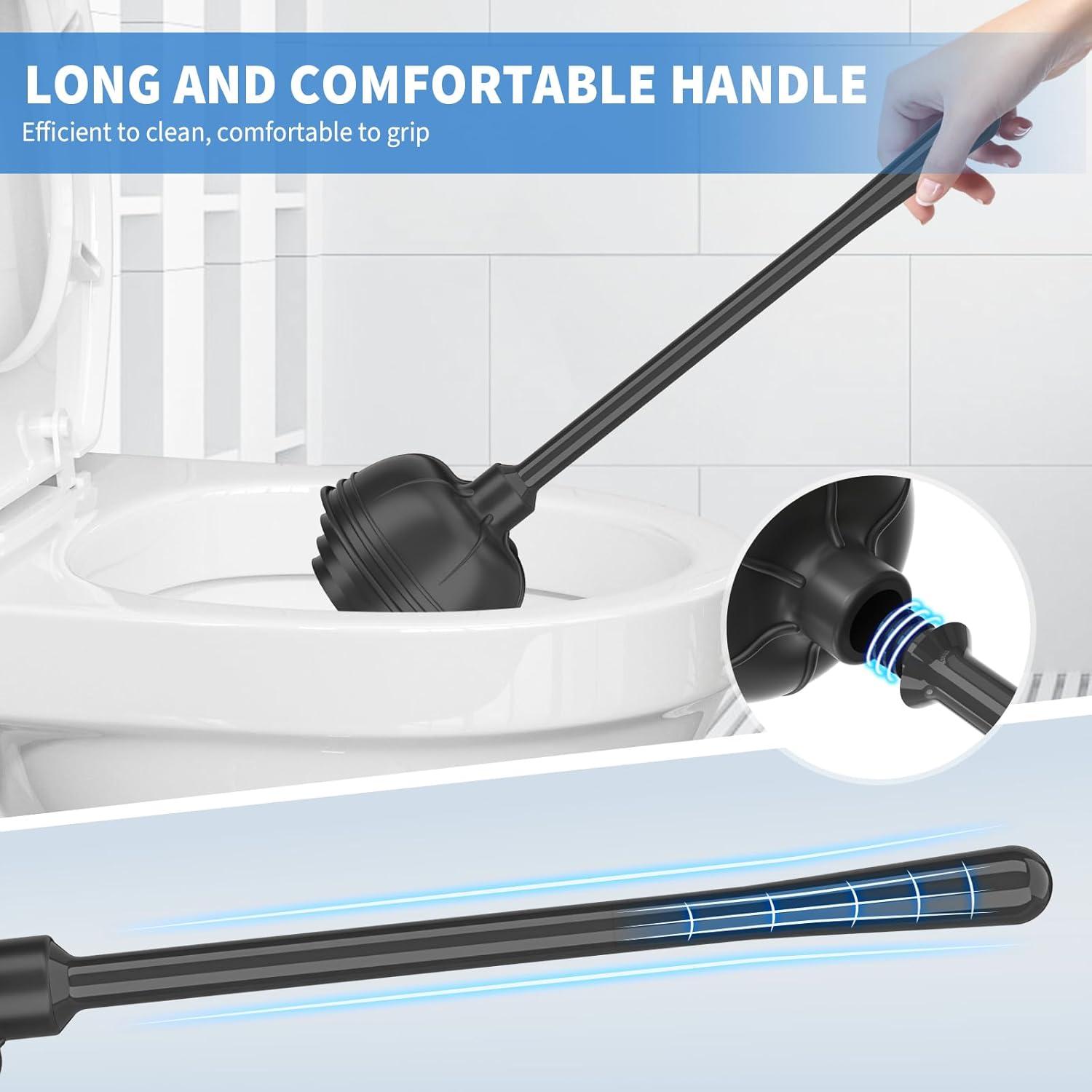 Toilet Plunger and Brush, Bowl Brush and Heavy Duty Toilet Plunger Set with Holder, 2-in-1 Bathroom Cleaning Combo with Modern Caddy Stand (Black, 2 Set)