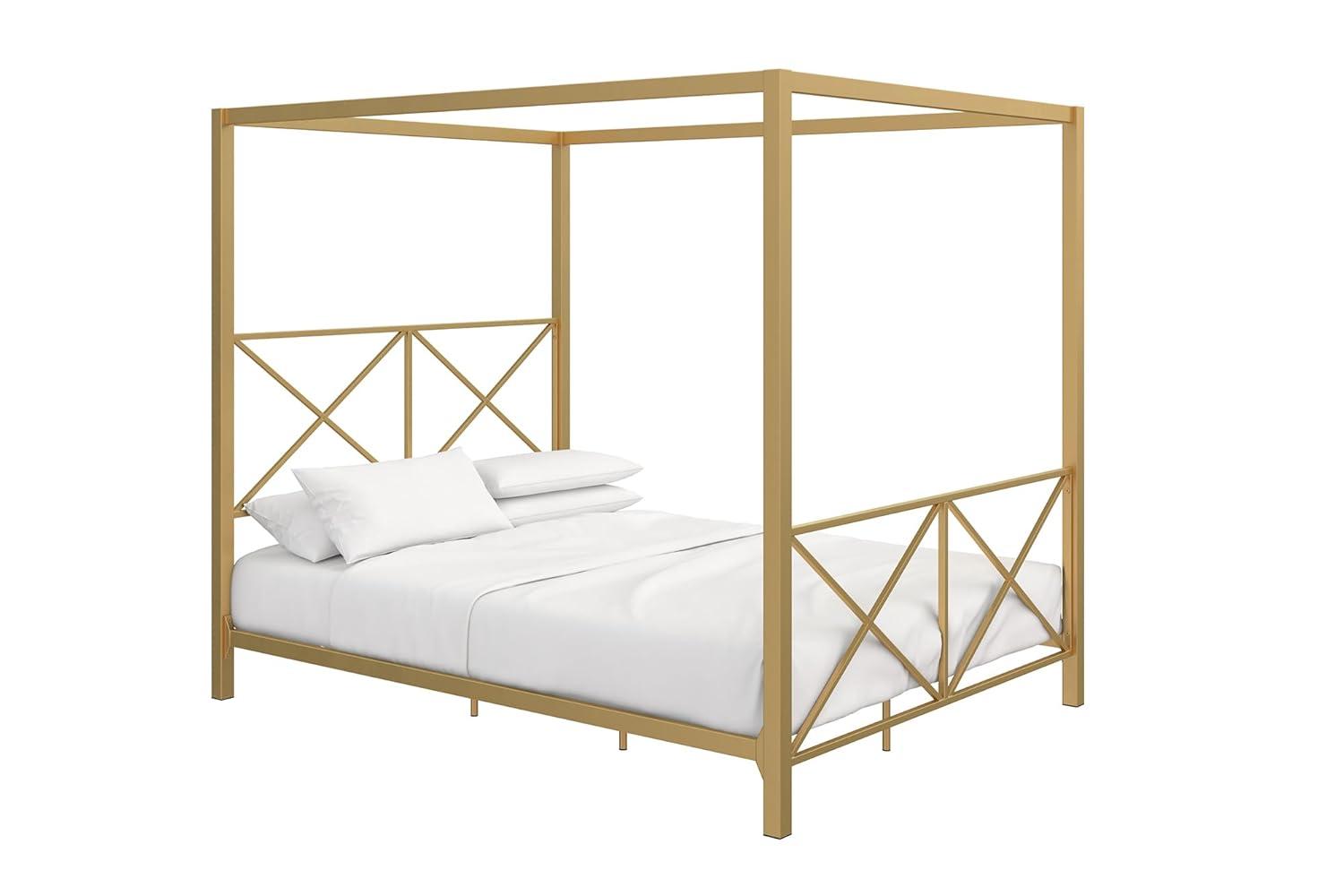 DHP Rosedale Metal Canopy Bed, Queen, Gold