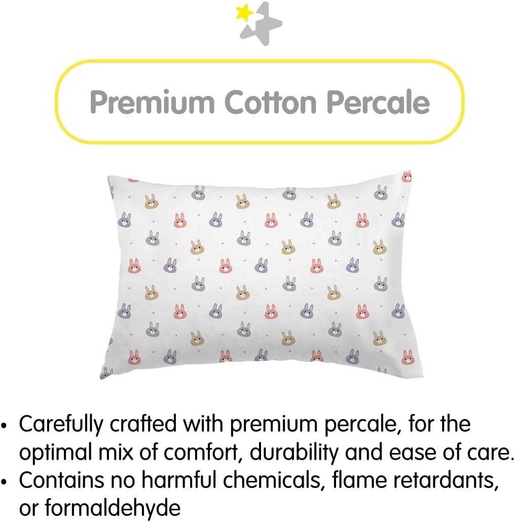 BreathableBaby Cotton Percale Pillowcase, For 13" x 18"/33 x 46 cm Toddler Pillow, Rabbits (2-Pack)